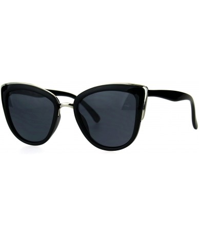 Round Runway Fashion Metal Bridge Trim Oversized Cat Eye Sunglasses - All Black - CN184IW82AZ $23.05