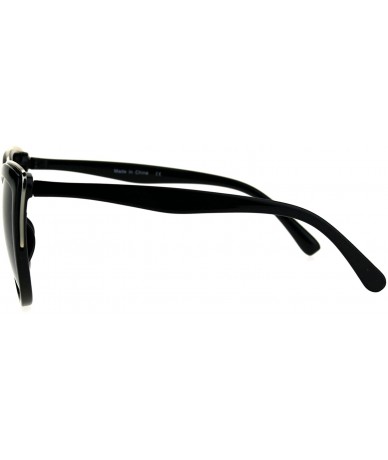 Round Runway Fashion Metal Bridge Trim Oversized Cat Eye Sunglasses - All Black - CN184IW82AZ $23.05