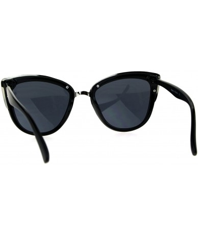 Round Runway Fashion Metal Bridge Trim Oversized Cat Eye Sunglasses - All Black - CN184IW82AZ $23.05