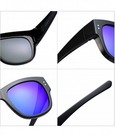 Oval Oversized Fits Over Sunglasses Mirrored Polarized Lens for Women and Men - Black Frame - Blue Mirrored Lens - CQ183Q7IHA...