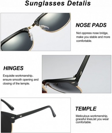 Square Mens Sunglasses Polarized Retro Classic Semi Rimless Sun Glasses for Women Vintage UV400 Protection With Case - CX18RE...