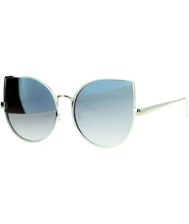 Cat Eye Retro Flat Lens Bat Shape Metal Rim Cat Eye Circle Sunglasses - Silver Mirror - C612I79OKAR $19.78