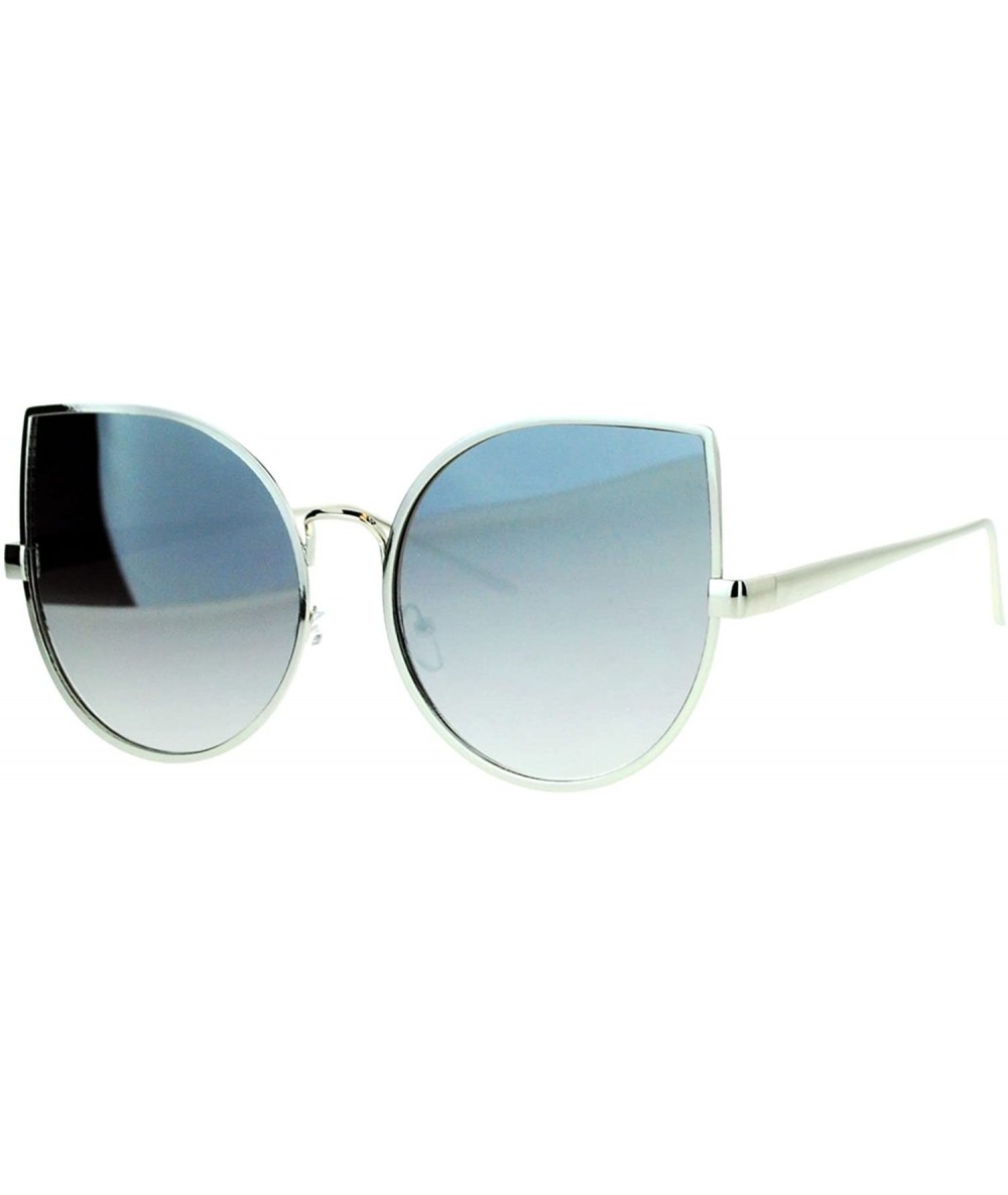 Cat Eye Retro Flat Lens Bat Shape Metal Rim Cat Eye Circle Sunglasses - Silver Mirror - C612I79OKAR $19.78