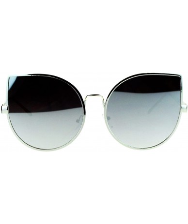 Cat Eye Retro Flat Lens Bat Shape Metal Rim Cat Eye Circle Sunglasses - Silver Mirror - C612I79OKAR $19.78