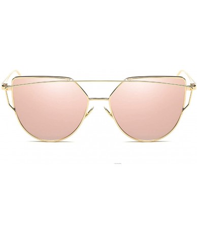 Cat Eye Sunglasses Women Luxury Cat eye Brand Design Mirror Flat Rose Gold Vintage Cateye sun glasses lady Eyewear - A9 - CD1...