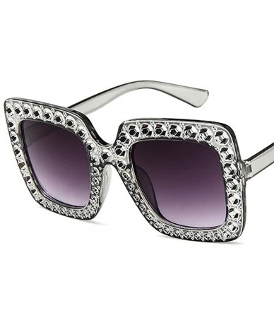 Square Women Fashion Square Frame Rhinestone Decor Sunglasses Sunglasses - Grey - C3199RYGRAT $15.80