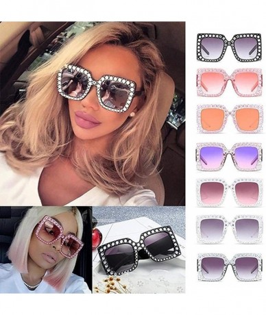 Square Women Fashion Square Frame Rhinestone Decor Sunglasses Sunglasses - Grey - C3199RYGRAT $15.80