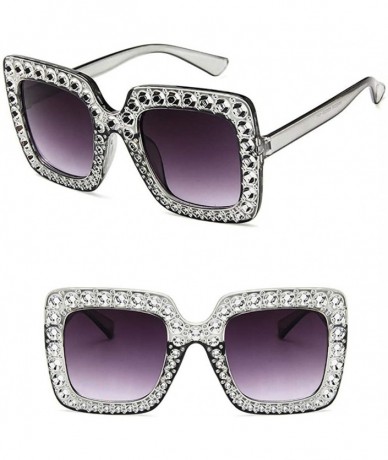 Square Women Fashion Square Frame Rhinestone Decor Sunglasses Sunglasses - Grey - C3199RYGRAT $15.80