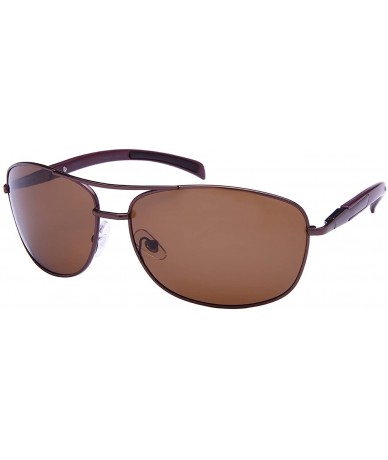 Square Metal Square Spring Hinge Sunglasses w/Polarized lens 25052S-P - Matte Clear Brown - CJ12N430KJR $30.66