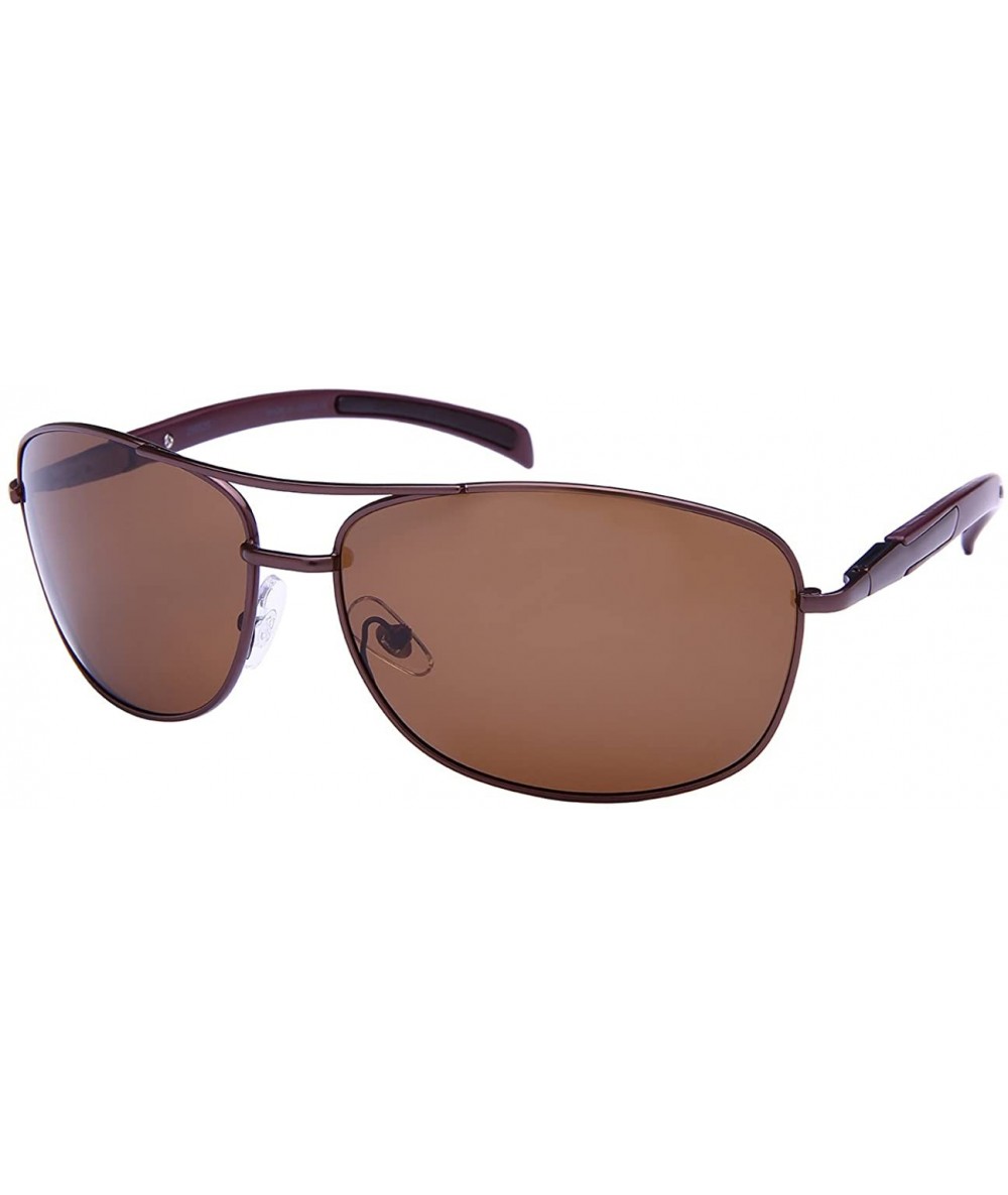 Square Metal Square Spring Hinge Sunglasses w/Polarized lens 25052S-P - Matte Clear Brown - CJ12N430KJR $30.66