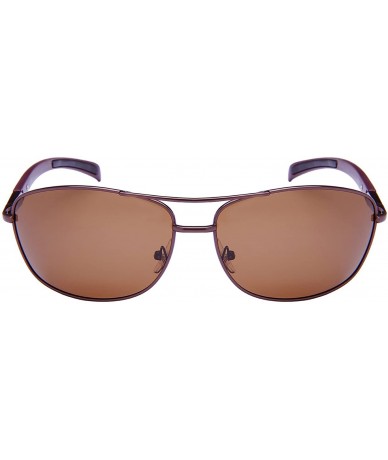 Square Metal Square Spring Hinge Sunglasses w/Polarized lens 25052S-P - Matte Clear Brown - CJ12N430KJR $30.66