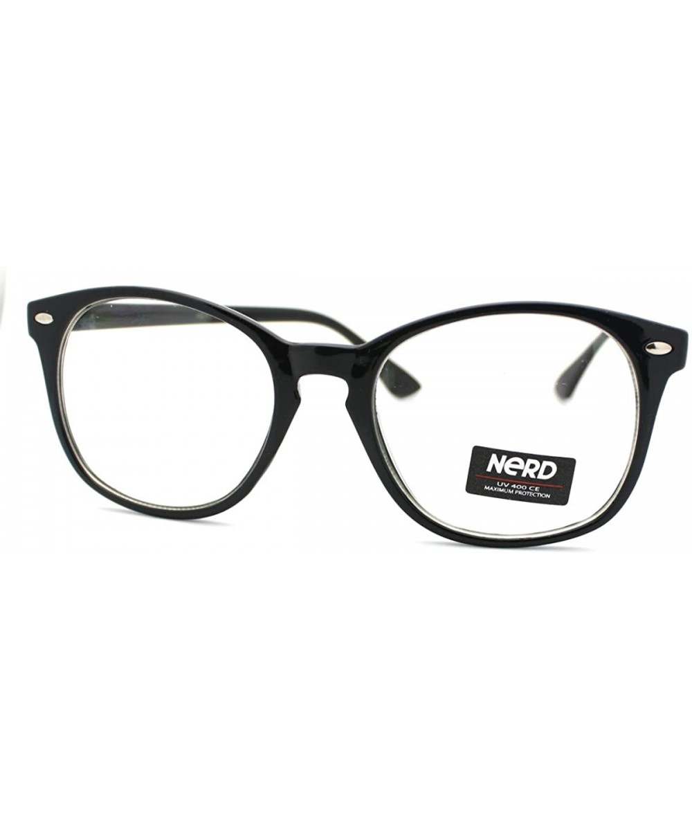 Round Nerd Eyeglasses Off Round Keyhole Clear Lens Glasses Frame - Black - CF11COAAXZB $19.14