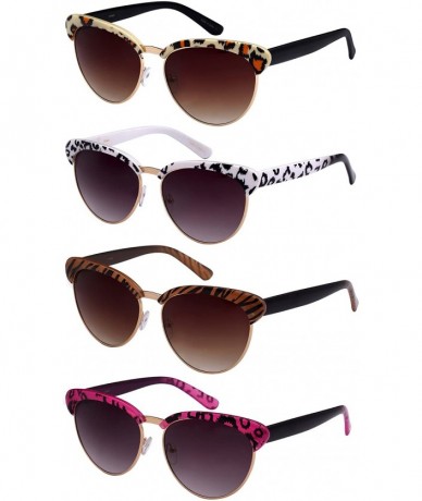 Semi-rimless Semi Rimless Animal Print Sunglasses w/Gradient Lens 31966P-AP - Pink+ Black Leopard - CL12F0GXNXL $21.77