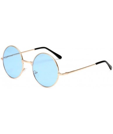 Round Women Round Sunglasses Metal Frame Sun Glasses Fashion Prince Mirror Eyewears Classic Retro Sunglass - Blue - CH198G8D9...