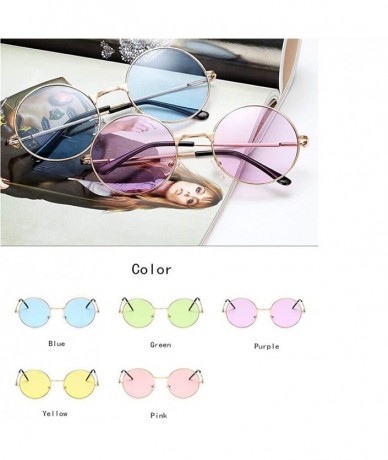 Round Women Round Sunglasses Metal Frame Sun Glasses Fashion Prince Mirror Eyewears Classic Retro Sunglass - Blue - CH198G8D9...