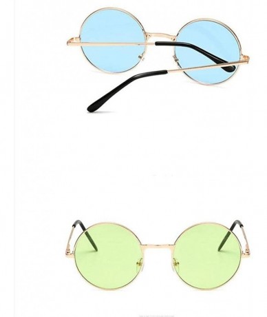 Round Women Round Sunglasses Metal Frame Sun Glasses Fashion Prince Mirror Eyewears Classic Retro Sunglass - Blue - CH198G8D9...