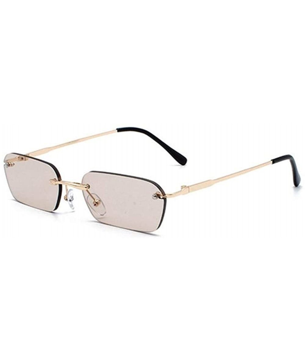 Rimless Retro Rectangle Sunglasses Women Small Rivet Rimless Lens UV Protection for Small Face - C4 Gold Brown - C4190HDOGC9 ...