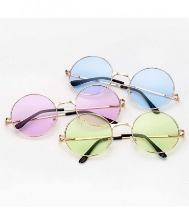 Round Women Round Sunglasses Metal Frame Sun Glasses Fashion Prince Mirror Eyewears Classic Retro Sunglass - Blue - CH198G8D9...