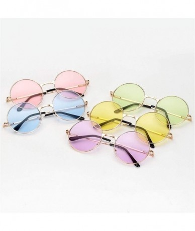 Round Women Round Sunglasses Metal Frame Sun Glasses Fashion Prince Mirror Eyewears Classic Retro Sunglass - Blue - CH198G8D9...