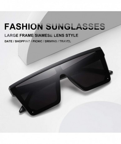 Oversized Oversized Square Sunglasses for Women Men Fashion Siamese Lens Style Flat Top Shield Shades - Matte Black-gray - C9...