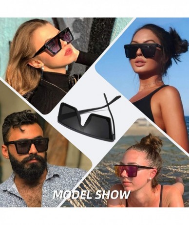 Oversized Oversized Square Sunglasses for Women Men Fashion Siamese Lens Style Flat Top Shield Shades - Matte Black-gray - C9...