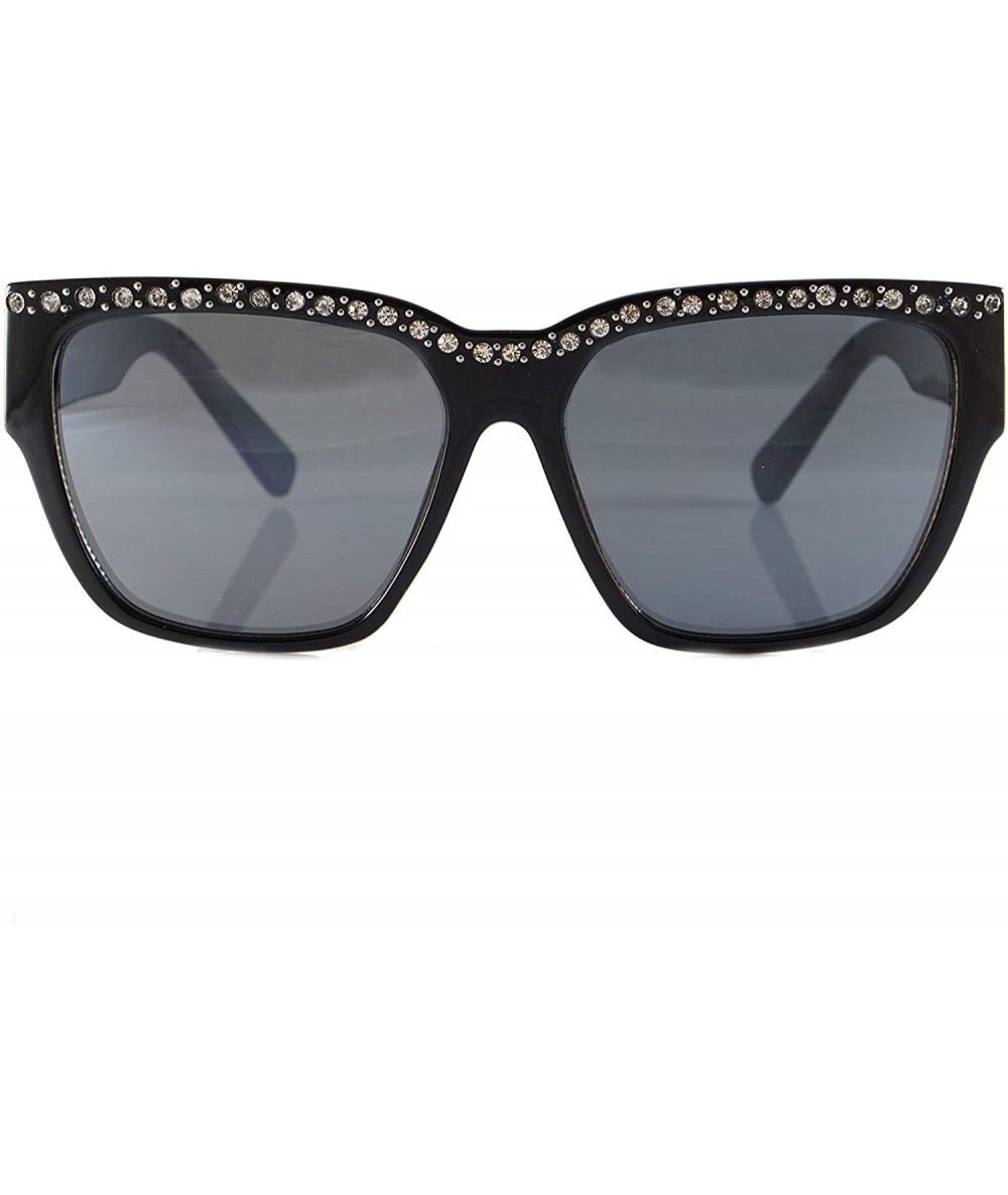 Square Women's Large Retro Vintage Jewel Top Sunglasses A260 - Black Black - CZ18OZM7C7C $27.22