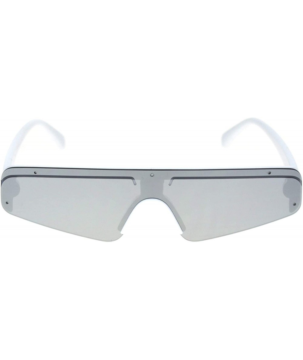 Shield Flat Top Futurism Robotic Disco Narrow Half Rim Plastic Sunglasses - White Silver Mirror - C618QXWUOET $22.82