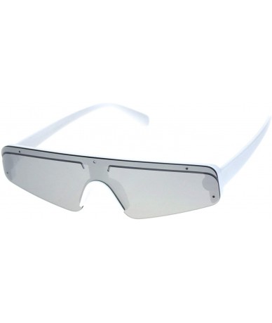 Shield Flat Top Futurism Robotic Disco Narrow Half Rim Plastic Sunglasses - White Silver Mirror - C618QXWUOET $22.82