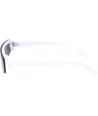 Shield Flat Top Futurism Robotic Disco Narrow Half Rim Plastic Sunglasses - White Silver Mirror - C618QXWUOET $22.82