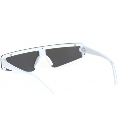 Shield Flat Top Futurism Robotic Disco Narrow Half Rim Plastic Sunglasses - White Silver Mirror - C618QXWUOET $22.82