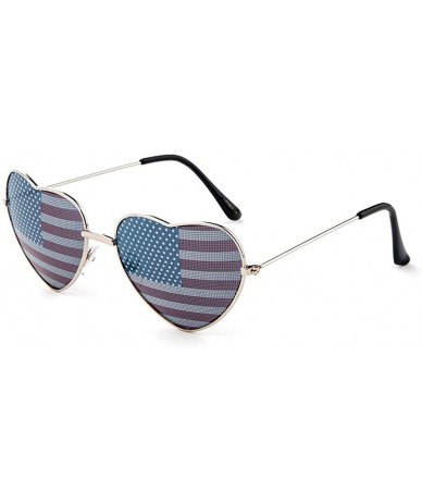 Wayfarer American Flag Team USA Patriotic Design Plastic Shades Party Props Decoration USMNT USWNT Heart - Heart Silver - CA1...