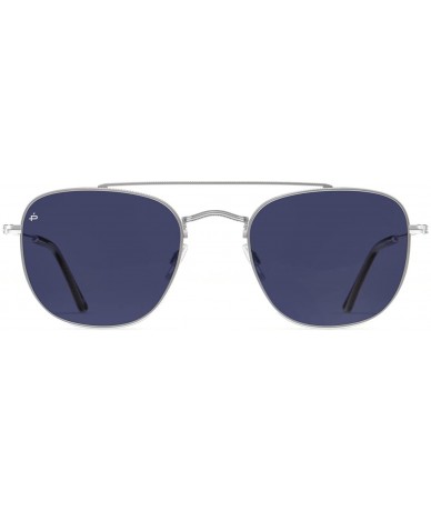 Aviator Places We Love Collection "The Yorker" Polarized Square Sunglasses - Antique Silver/Blue Mirror - CS18DODDUNU $44.87