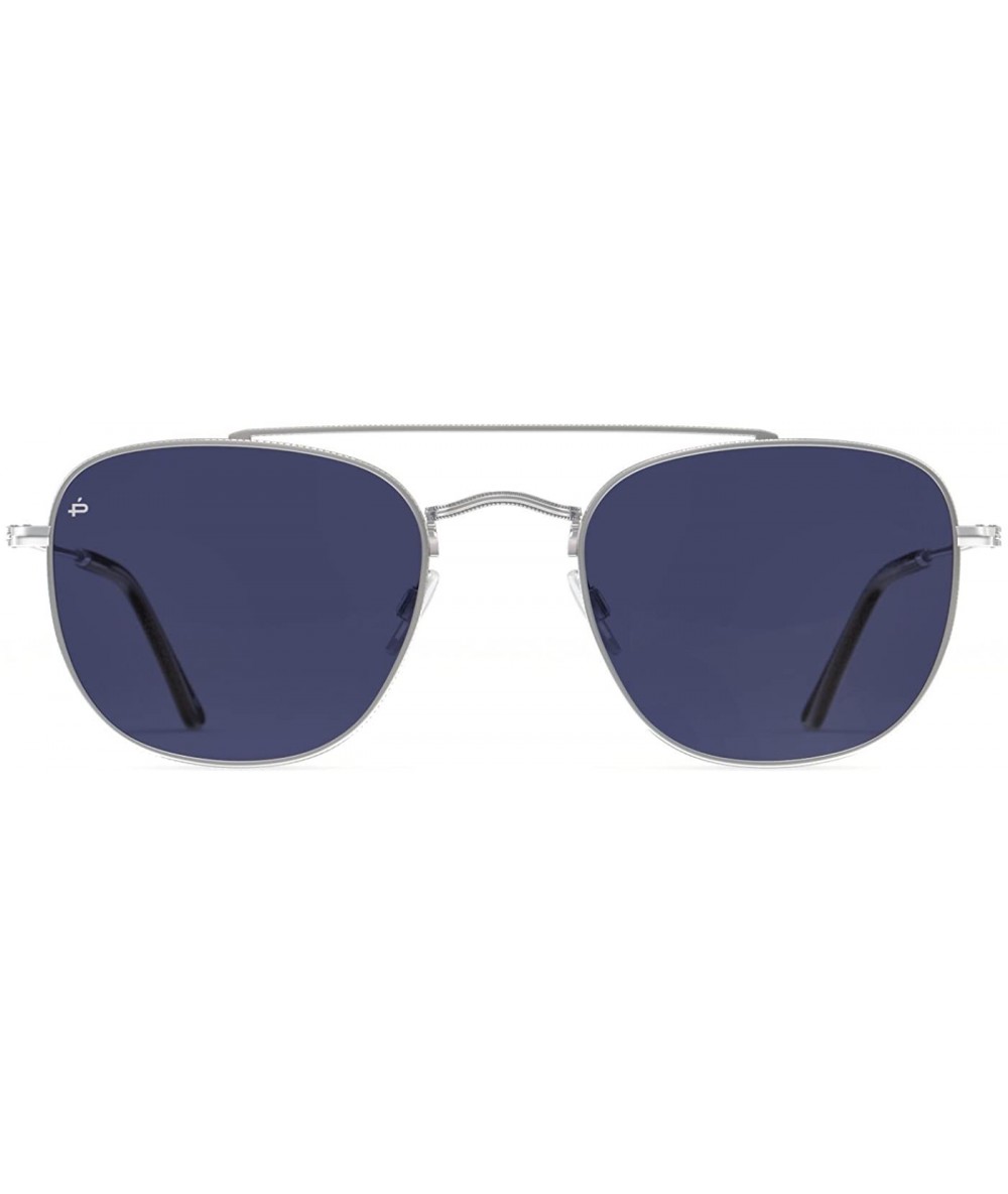 Aviator Places We Love Collection "The Yorker" Polarized Square Sunglasses - Antique Silver/Blue Mirror - CS18DODDUNU $44.87