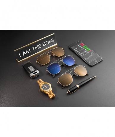 Aviator Places We Love Collection "The Yorker" Polarized Square Sunglasses - Antique Silver/Blue Mirror - CS18DODDUNU $44.87