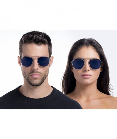 Aviator Places We Love Collection "The Yorker" Polarized Square Sunglasses - Antique Silver/Blue Mirror - CS18DODDUNU $44.87