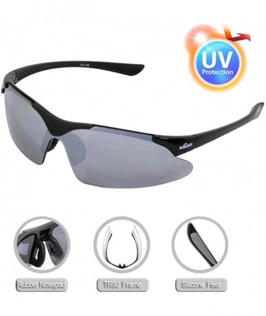 Semi-rimless Sports Sunglasses TR90 for Men Women Cycling Running Fishing Driving Outdoor - Wk-03b(black) - CH184C6E6C6 $22.90