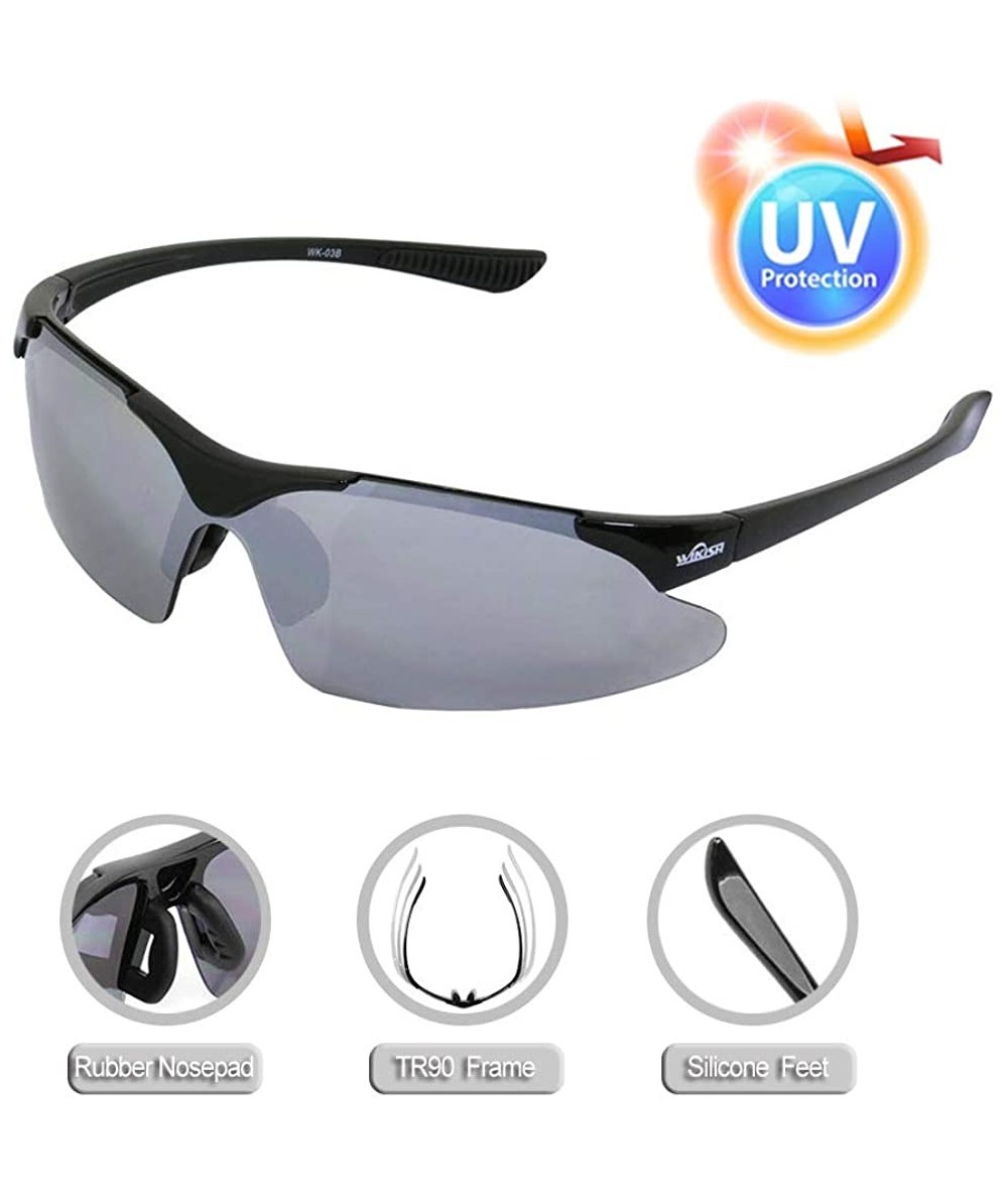 Semi-rimless Sports Sunglasses TR90 for Men Women Cycling Running Fishing Driving Outdoor - Wk-03b(black) - CH184C6E6C6 $22.90