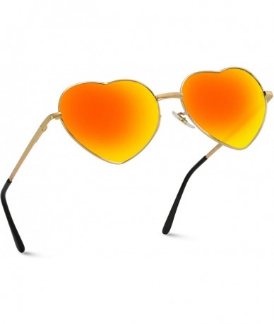 Aviator Women Metal Heart Frame Mirror Lens Cupid Heartshape Sunglasses - Gold Frame / Mirror Red Lens - CX12123U0NH $32.22