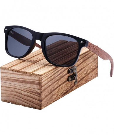 Square Polarized Sunglasses for Men Women Wood Sunglasses with Wooden Case Black Walnut Sun glasses - Matte Black - CY18RDCN6...