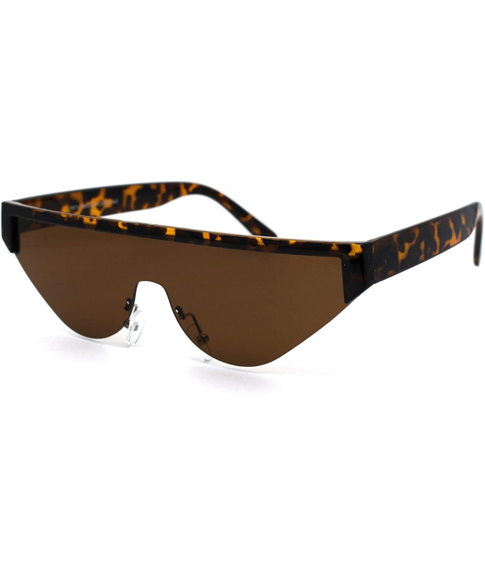 Rectangular Womens Futuristic Flat Top Half Rim Cat Eye Sunglasses - Tortoise Brown - C219749E8K7 $23.59