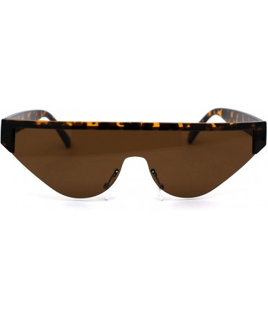 Rectangular Womens Futuristic Flat Top Half Rim Cat Eye Sunglasses - Tortoise Brown - C219749E8K7 $23.59