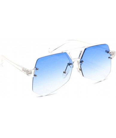 Aviator Rimless Geometric Sunglasses Color Flat Lens Keyhole Bridge Aviator - Blue - CZ18GHS7IYS $18.01