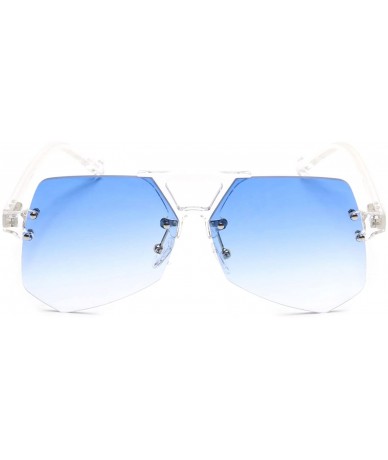 Aviator Rimless Geometric Sunglasses Color Flat Lens Keyhole Bridge Aviator - Blue - CZ18GHS7IYS $18.01