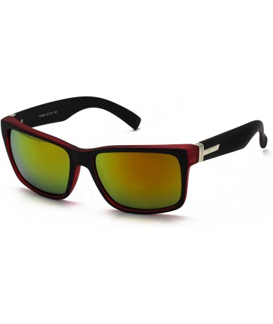 Square Large Matte Square Retro Sunglasses Black Red Blue Frame Color Mirror Lens - 2 Pair Red - CL18CMKM89N $27.60