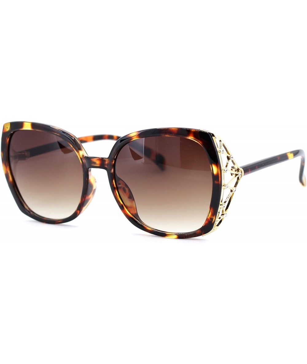 Oversized Womens Rhinestone Bling Metal Web Designer Fashion Sunglasses - Tortoise Brown - C218U9G76IO $22.36