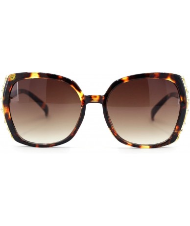 Oversized Womens Rhinestone Bling Metal Web Designer Fashion Sunglasses - Tortoise Brown - C218U9G76IO $22.36