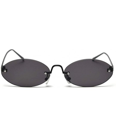 Oval 2019 Vintage oval metal frameless unisex brand luxury sexy sunglasses uv400 - Black - CJ18SOH66K7 $25.52