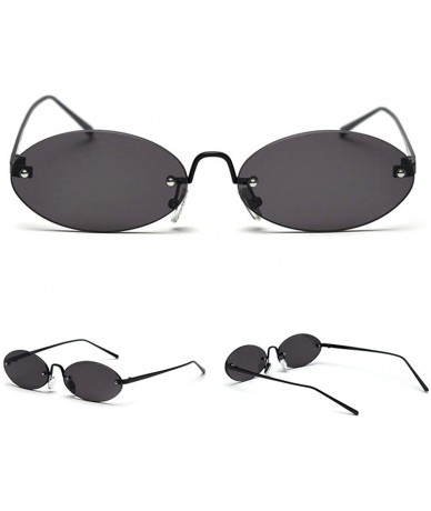 Oval 2019 Vintage oval metal frameless unisex brand luxury sexy sunglasses uv400 - Black - CJ18SOH66K7 $25.52