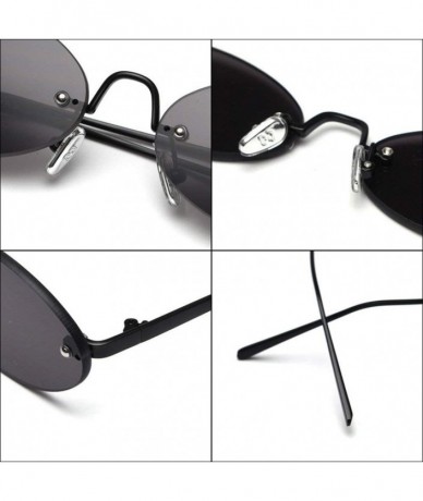 Oval 2019 Vintage oval metal frameless unisex brand luxury sexy sunglasses uv400 - Black - CJ18SOH66K7 $25.52