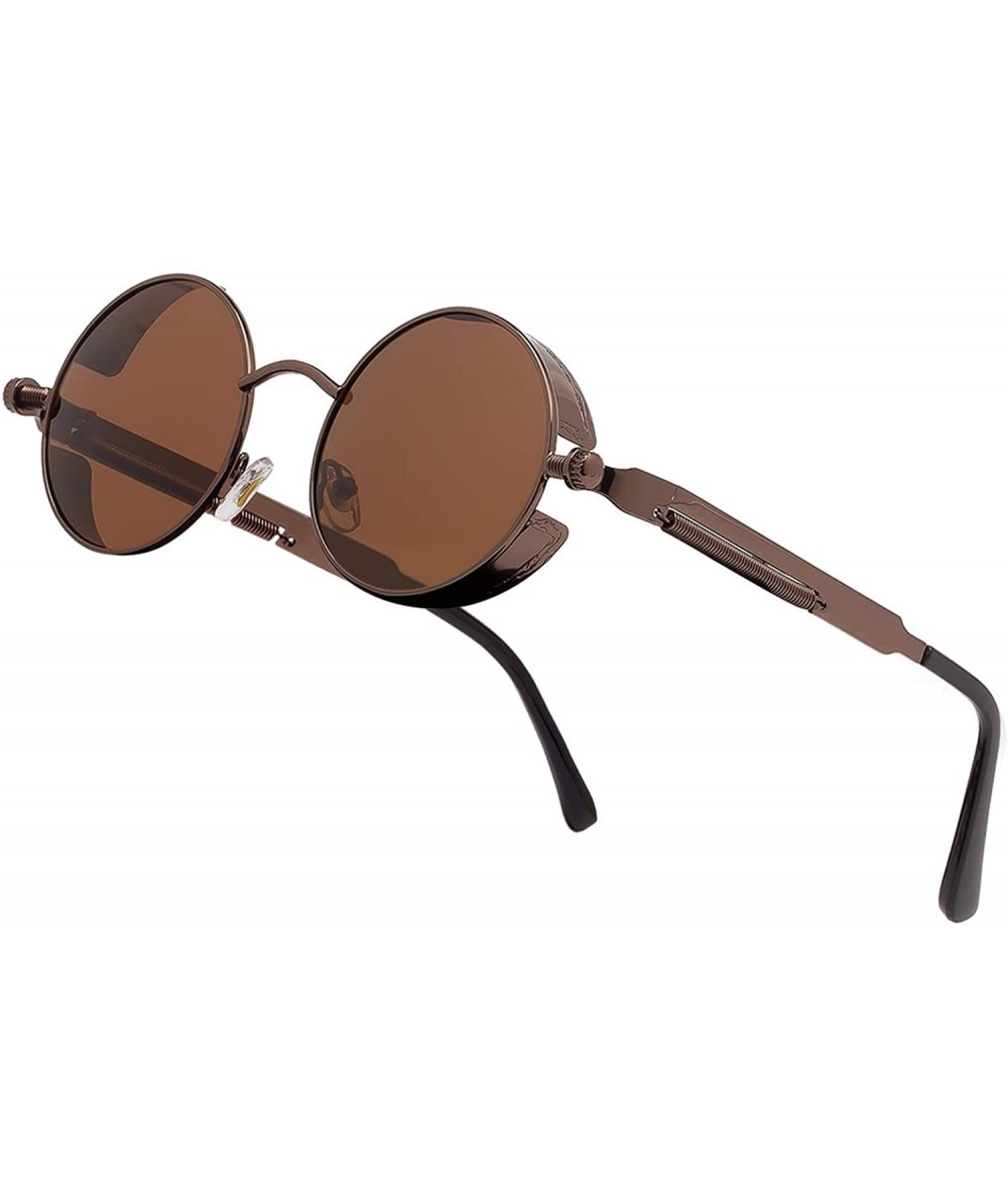 Round Steampunk Round Polarized Sunglasses Retro Vintage Metal Circle Frame Glasses - Brown Lens/Brown Frame - CB1809ILG9E $2...